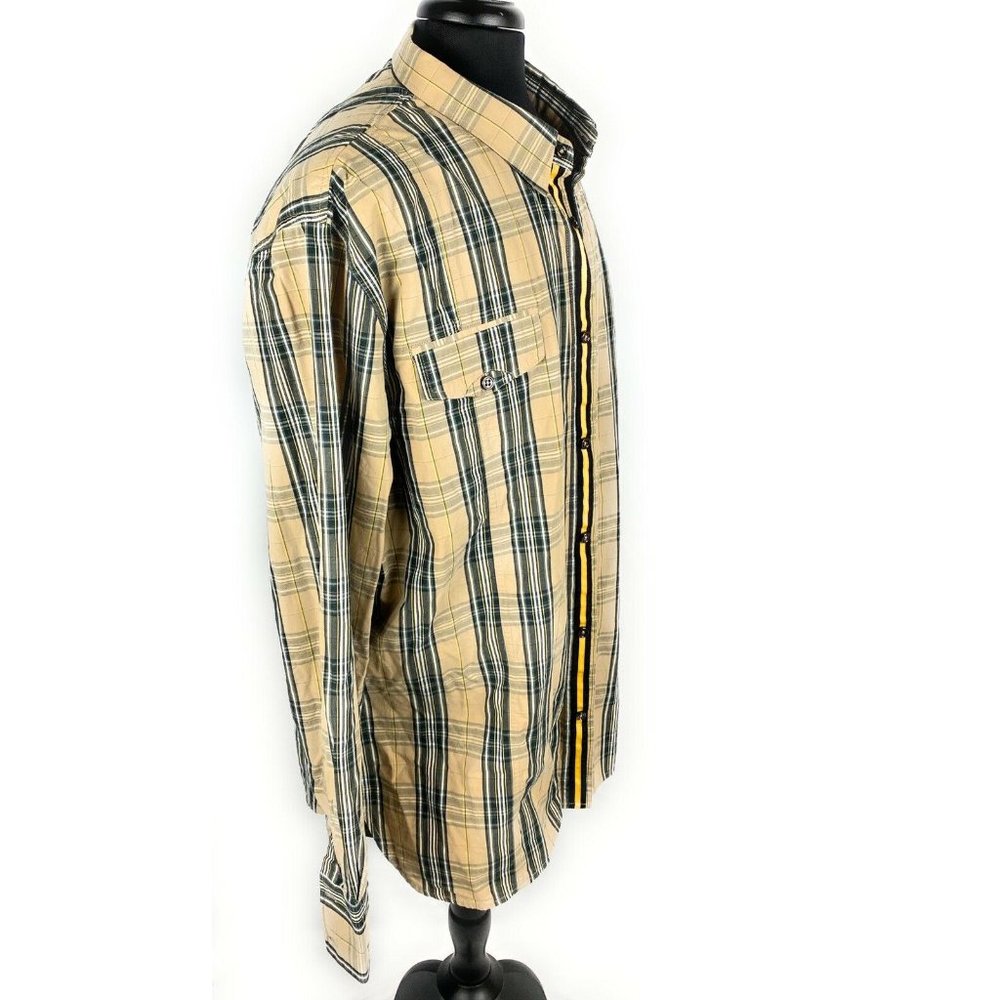 Cavi Mens Western Plaid Tan Button Up Shirt - Picture 4 of 10
